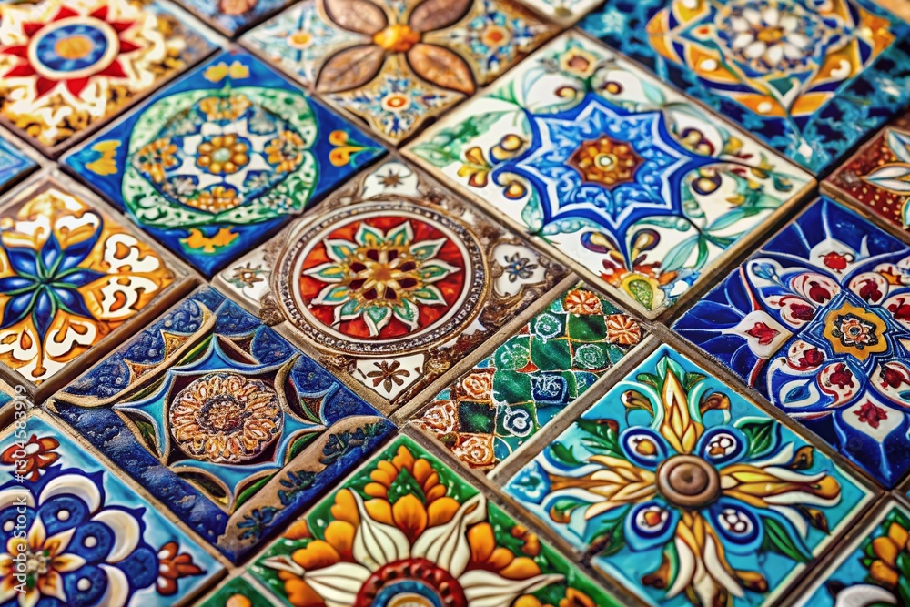 High-Resolution Close-up of Diverse Ceramic Tiles with Sharp Focus and Depth of Field High-Resolution Close-up of Diverse Ceramic Tiles with Sharp Focus and Depth of Field