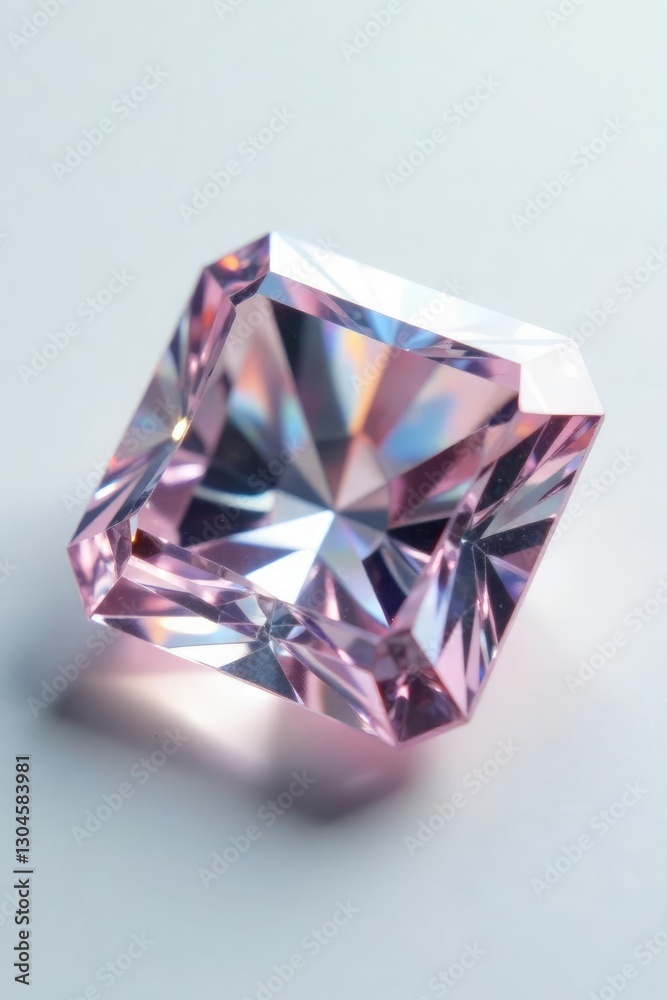 Diamond rectangle cut with precision facets on white, precision, white Diamond rectangle cut with precision facets on white, precision, white