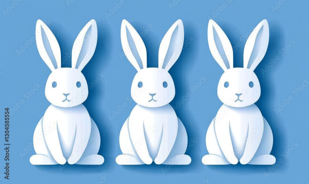 Fototapeta premium A group of Happy Easter eggs embellished with a bow, line, rabbit ears, and paws. Laser cutting template. Stylish design elements. Silhouette illustration for cutting, isolated on a green spring