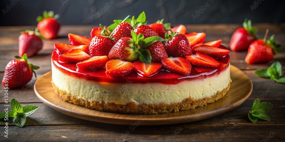 Homemade Strawberry Cheesecake with Organic Fruit - Low Light Photography Homemade Strawberry Cheesecake with Organic Fruit - Low Light Photography