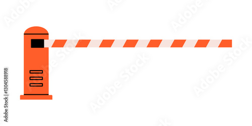 Hand drawn cute cartoon illustration of boom barrier. Flat vector road warning or caution sign colored doodle style. Traffic or parking control gate. Attention striped barricade icon. Isolated.