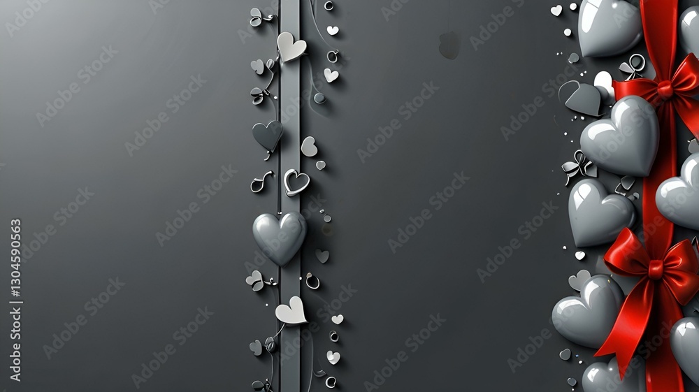 Fototapeta premium Silver metal frame with stars and floral ornament, decorated with bow and ribbon, perfect for Christmas or holiday greeting cards, invitations, or celebration designs 