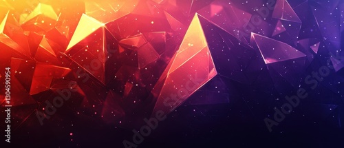 Abstract geometric background with crystal shapes in vibrant red orange and purple gradient colors digital art style