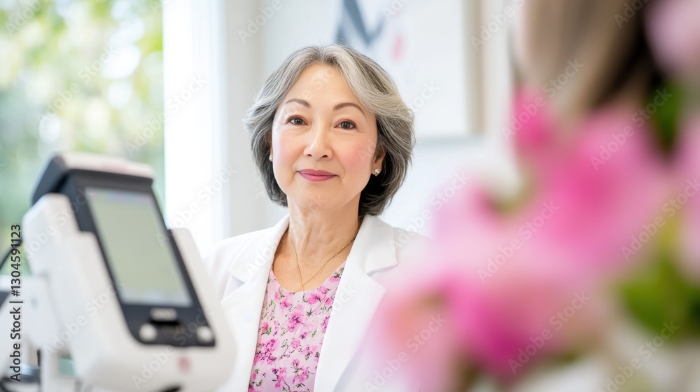 Dermatologist using digital skin scanner to assess patient's skin condition for personalized treatment plan Dermatologist using digital skin scanner to assess patient's skin condition for personalized treatment plan