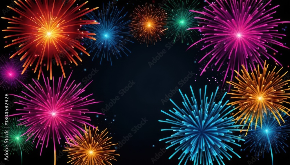 Fototapeta premium Celebratory fireworks display night sky digital art colorful environment aerial view festive atmosphere