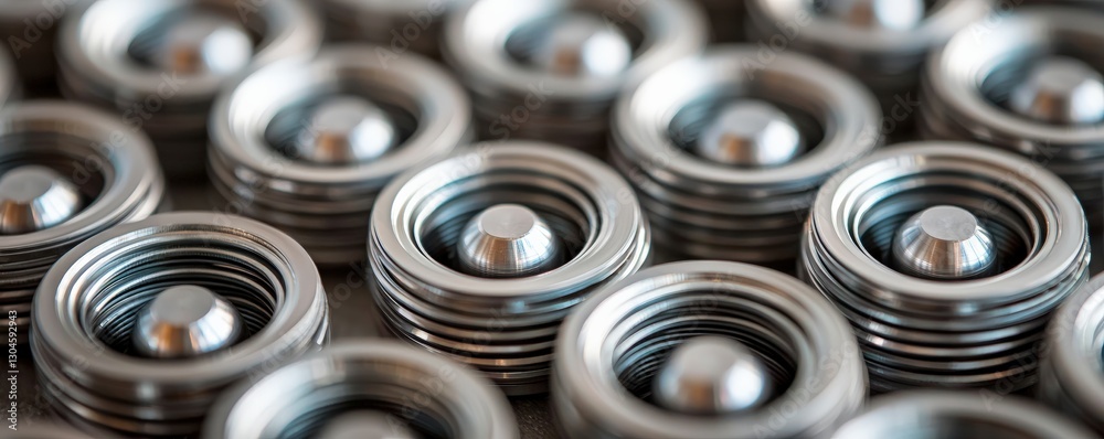industrial machinery and machinery parts mechanized. Close-up of metallic nuts arranged in a uniform pattern. industrial machinery and machinery parts mechanized. Close-up of metallic nuts arranged in a uniform pattern.