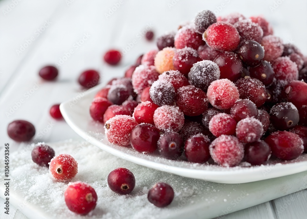 Fresh or frozen cranberries piled high on a white surface, great for food photography or creative uses Fresh or frozen cranberries piled high on a white surface, great for food photography or creative uses
