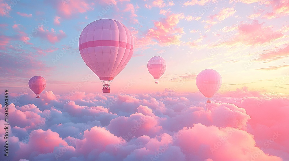 Fototapeta premium Hot air balloons rising in the sky during a colorful pastel sunrise at dawn