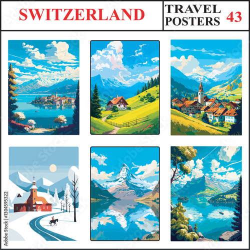 Switzerland Lake Maggiore Appenzell Gruyeres Travel Poster Wall Art Print Collection Set Part 43