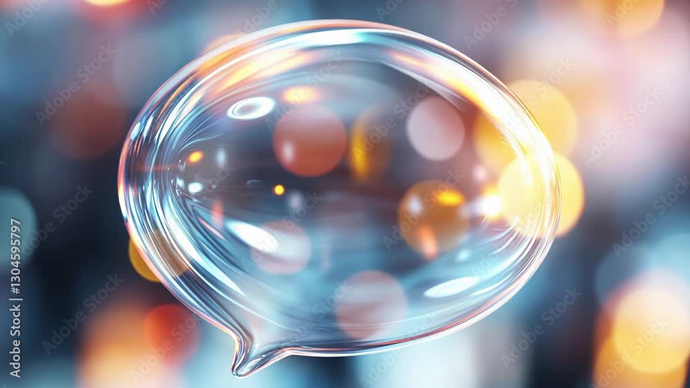 Transparent speech bubble with colorful bokeh background.