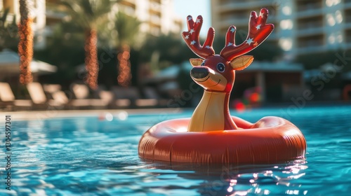 Reindeer Pool Float in a Tropical Resort Pool