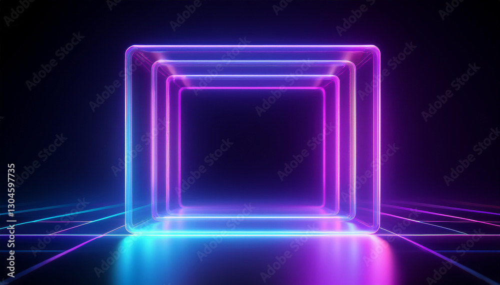 Holographic gradient ultraviolet neon square frame, liquid surface, futuristic and glowing effect. Holographic gradient ultraviolet neon square frame, liquid surface, futuristic and glowing effect.