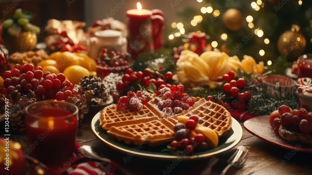 Naklejka premium Christmas Waffles Festive Breakfast