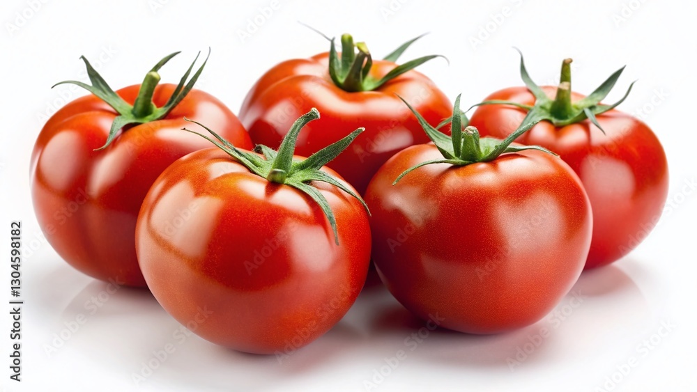 Juicy Red Tomatoes Isolated on White Background - Fresh Produce Stock Photo Juicy Red Tomatoes Isolated on White Background - Fresh Produce Stock Photo