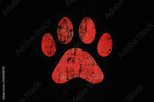 Red dog paw print.  Cruelty to animal concept. Violence and abuse of animals. Prevention of cruelty to animals. 