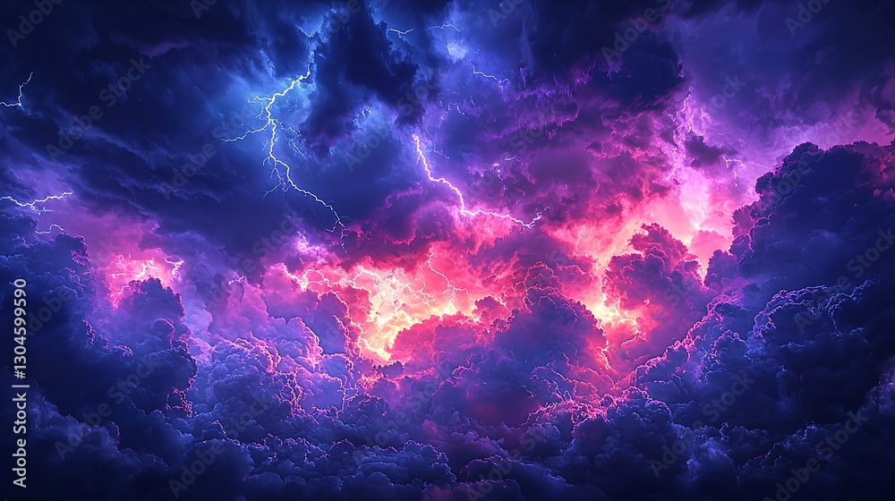 Dramatic stormy sky with dark thunderclouds and lightning strikes illuminating the night Dramatic stormy sky with dark thunderclouds and lightning strikes illuminating the night