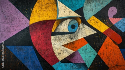 Abstract Geometric Art with Vivid Colors and Distinct Eye Motif