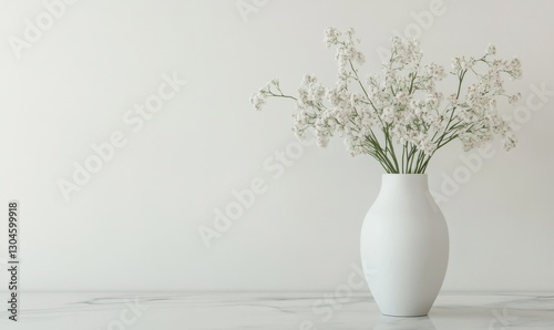 Wallpaper Mural White ceramic vase with a minimalist floral arrangement, placed on a smooth marble surface. Torontodigital.ca