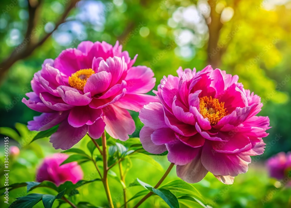 Obraz premium Kyiv Botanical Garden: Miniature Moutan Tree Peonies, Tilt-Shift Photography
