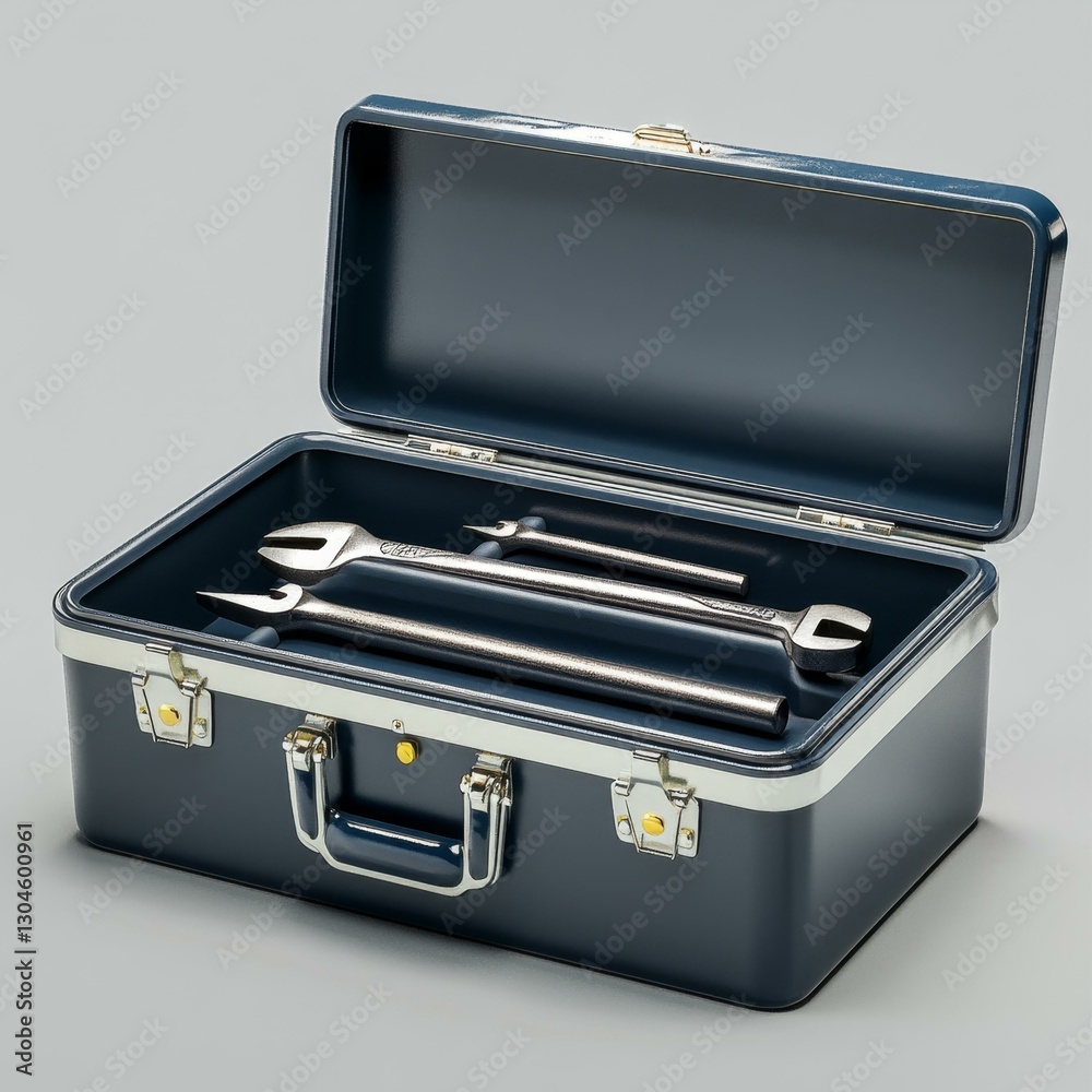 Open Toolbox with Chrome Wrenches Inside for Repair Maintenance and Mechanical Work Concepts