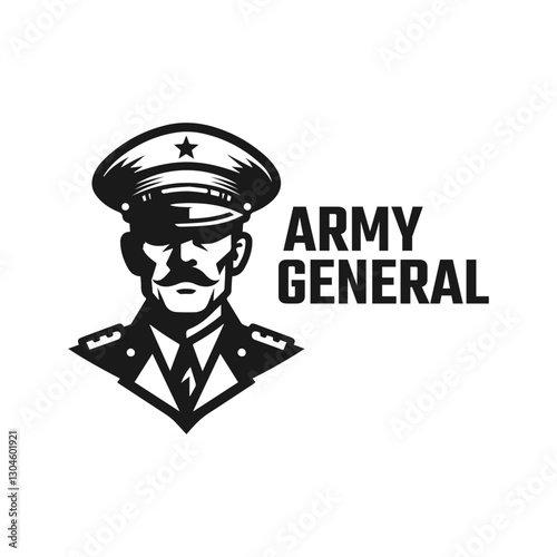 Army general black and white logo vector illustration