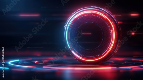 Futuristic glowing circular interface design with neon lights