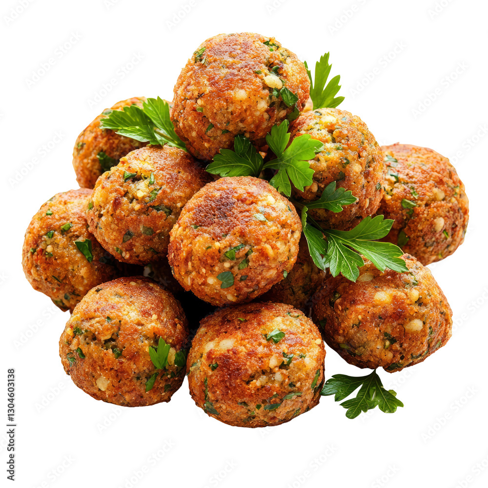 fried falafel balls with parsley leaves, isolated on a white background fried falafel balls with parsley leaves, isolated on a white background