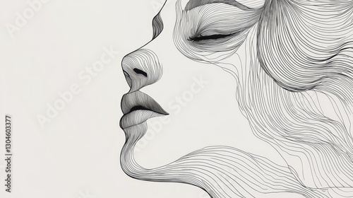 Abstract Line Art of a Woman's Profile with Flowing Hair Design