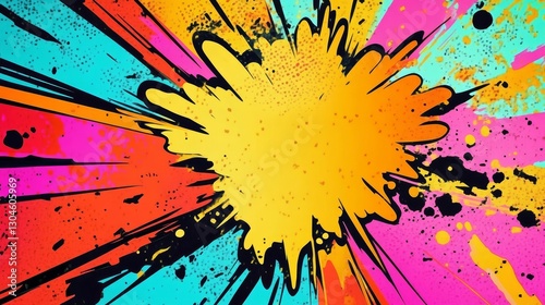 Vibrant Color Explosion with Bold Splatter Effects on Background