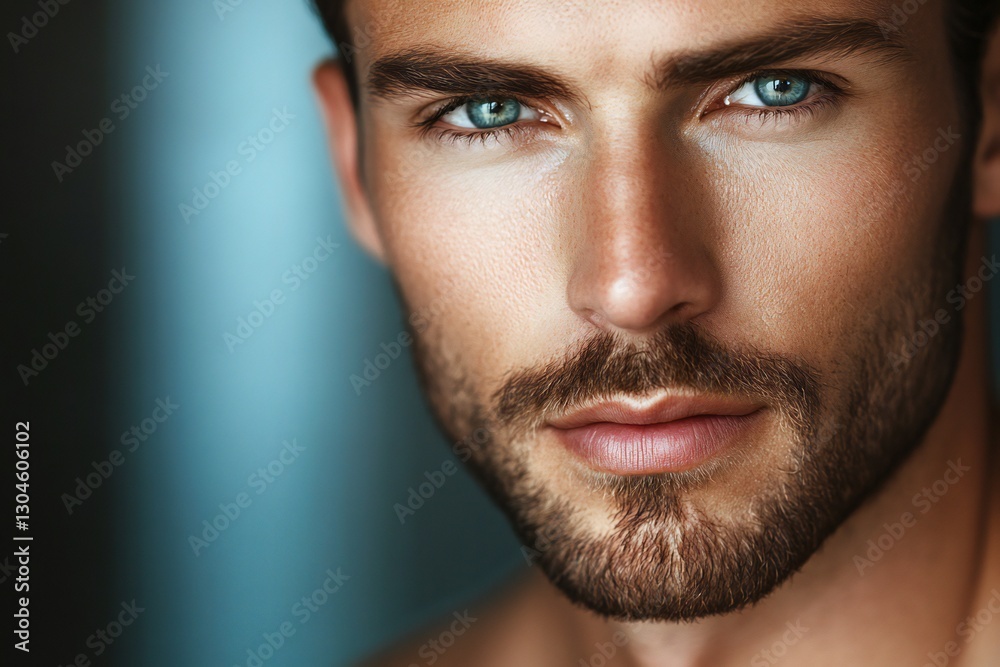 Obraz premium Close up portrait of handsome irish american man. Portrait of a man for skincare and beauty concepts. Handsome man with beauty face, facial skin portrait. Male healthy skin and spa concept