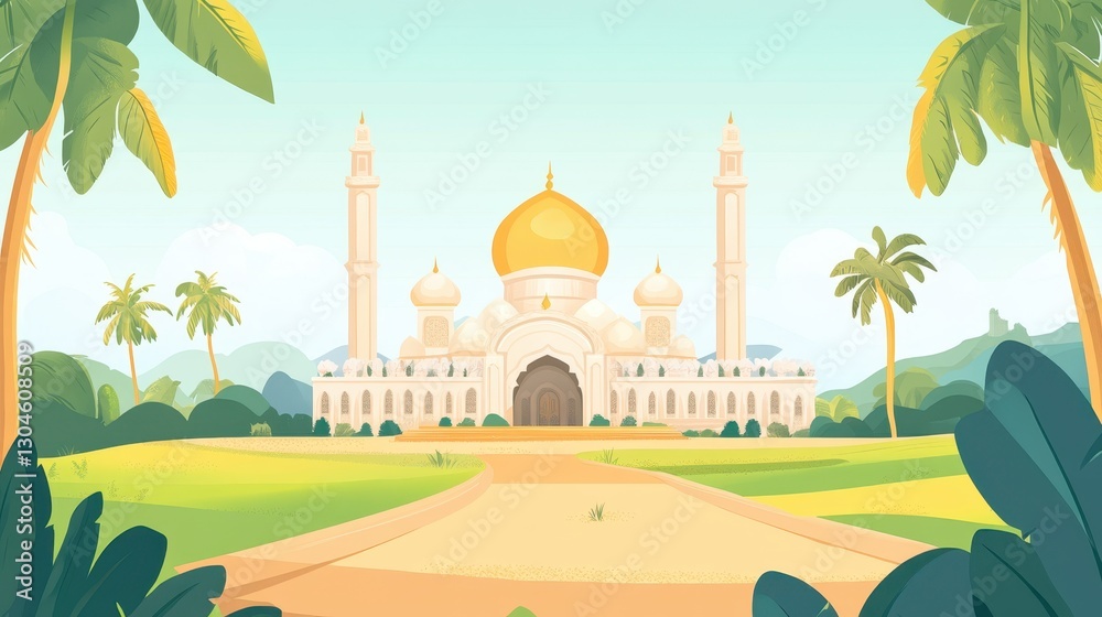 Naklejka premium Islamic mosque building flat vector illustration