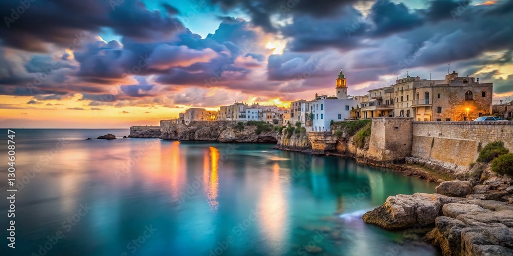 Fototapeta premium Long Exposure: Otranto, Puglia, Italy - Coastal Charm at Dusk