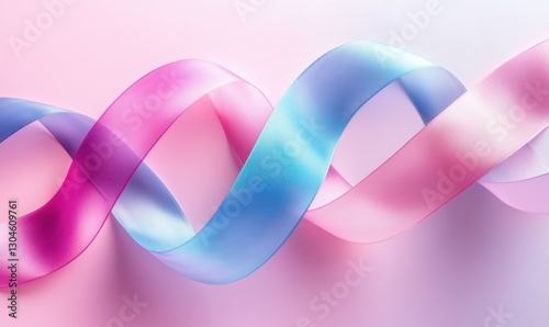 Swirling iridescent ribbons in pastel pink, blue, and lavender tones, flowing seamlessly against a smooth gradient background, capturing dynamic and soft motion