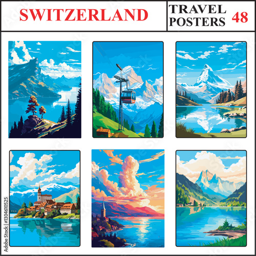 Switzerland Rigi Piz Gloria Matterhorn Travel Poster Wall Art Print Collection Set Part 48