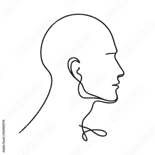 One-line drawing of a male head in profile view.