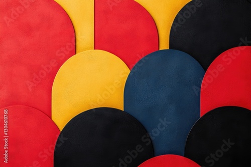 Bold arrangement of colorful geometric shapes creates striking v