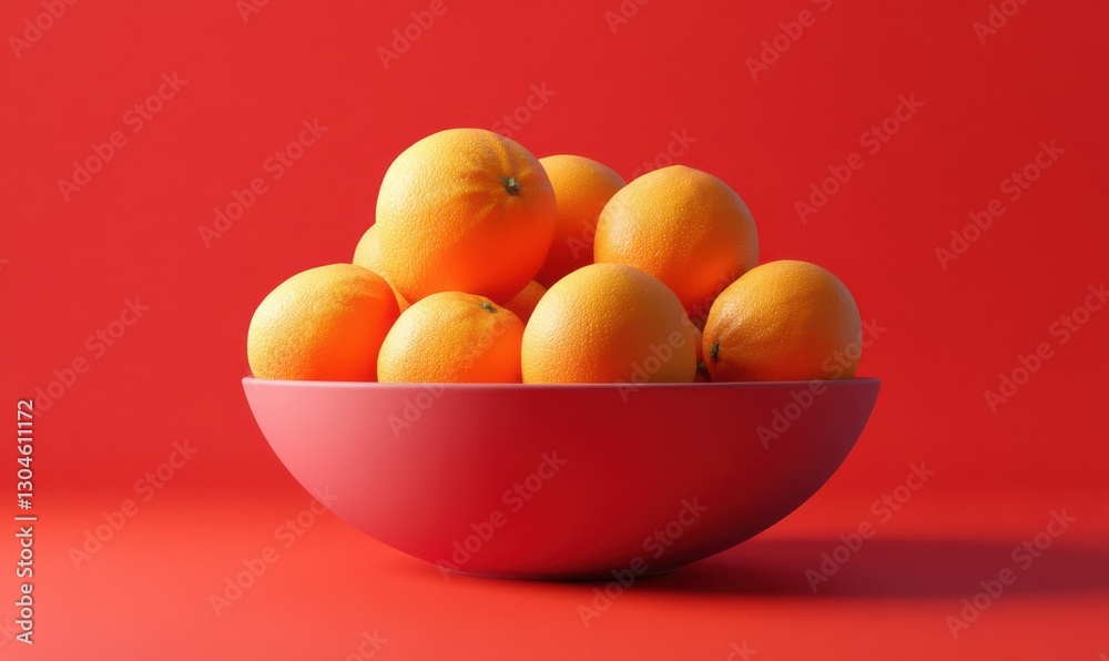 Vibrant bowl of fresh oranges arranged on a red background, illuminated by warm light creating a clean and healthy aesthetic Vibrant bowl of fresh oranges arranged on a red background, illuminated by warm light creating a clean and healthy aesthetic