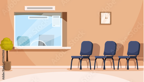 cartoon waiting room to the window, vector illustration