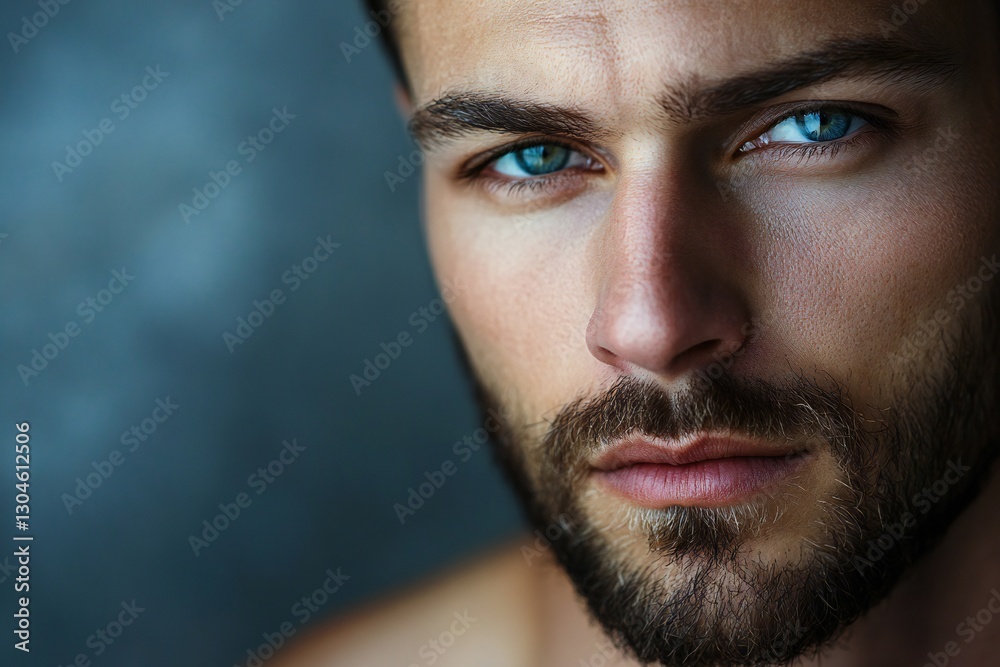 Close up portrait of handsome man. Portrait of shirtless man for skincare and beauty concepts. Handsome man with beauty face, facial skin portrait. Male healthy skin and spa concept Close up portrait of handsome man. Portrait of shirtless man for skincare and beauty concepts. Handsome man with beauty face, facial skin portrait. Male healthy skin and spa concept