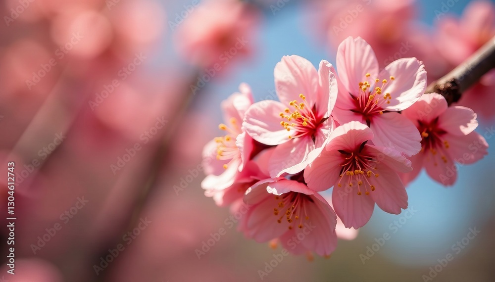 Obraz premium Close-up of vibrant apricot blossoms on tree branch in springtime, spring, season