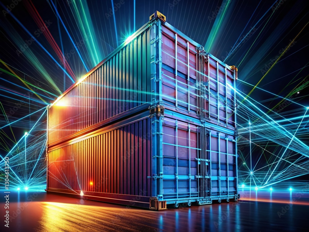 Low Light Industrial Container: 3D Wireframe Motion Blur Low Light Industrial Container: 3D Wireframe Motion Blur
