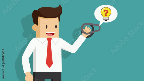 Businessman Holding Key to Unlock Solutions for Problems and Questions