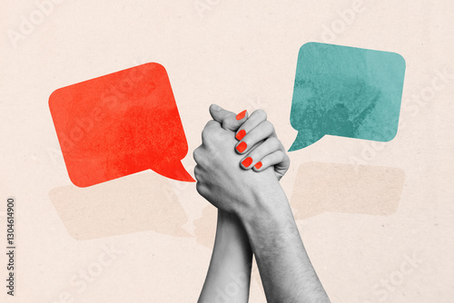 Contemporary art banner collage of hands show handshake gesture approval help communication icon dialogue support conversation