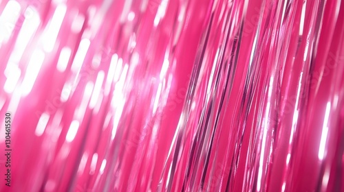 Abstract pink metallic fringe curtain backdrop for party decoration and festive event celebration with soft focus and shimmering light effect