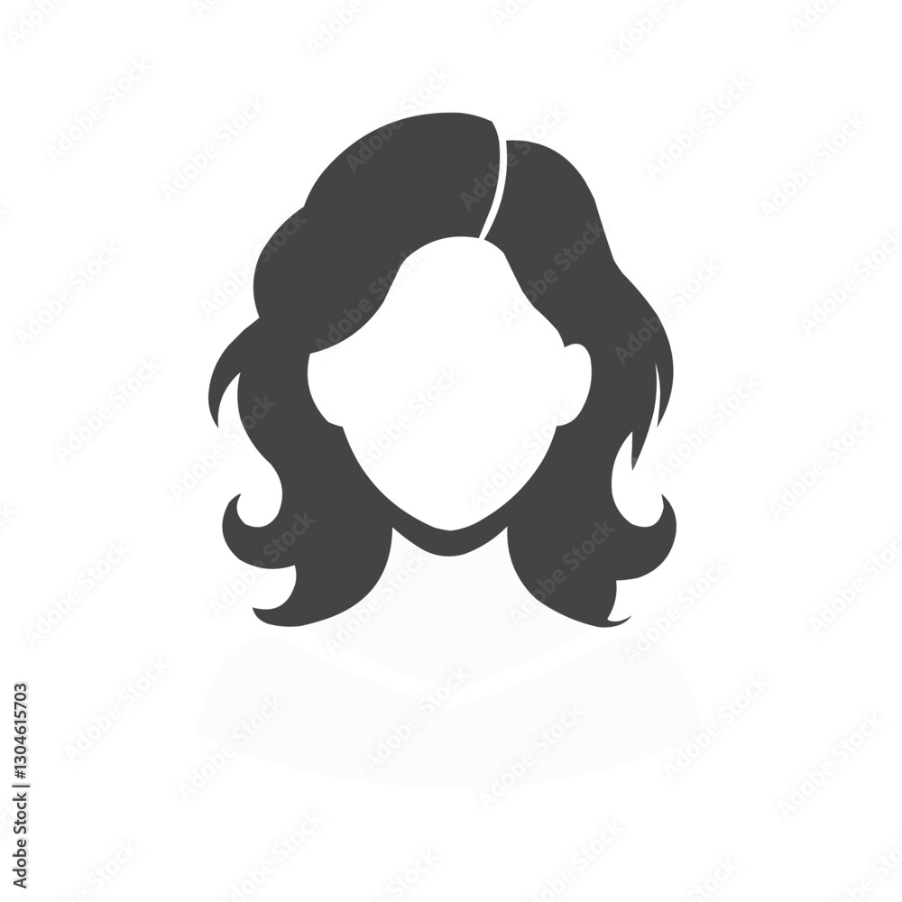 Black silhouette female avatar icon with medium wavy hair. Black silhouette female avatar icon with medium wavy hair.