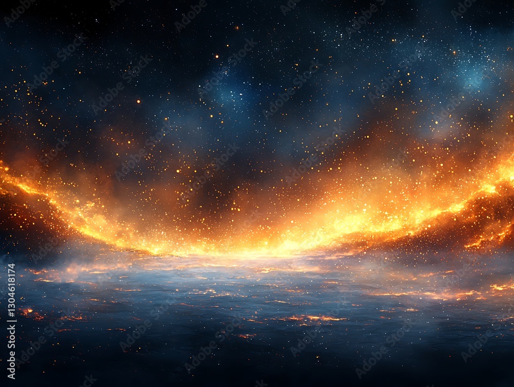 Fototapeta premium Fiery cosmic landscape, burning horizon