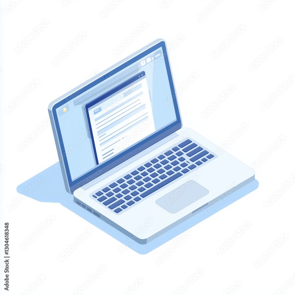 Isometric laptop illustration showcasing a digital document Modern design for online tasks work and virtual communication on a Isometric laptop illustration showcasing a digital document Modern design for online tasks work and virtual communication on a