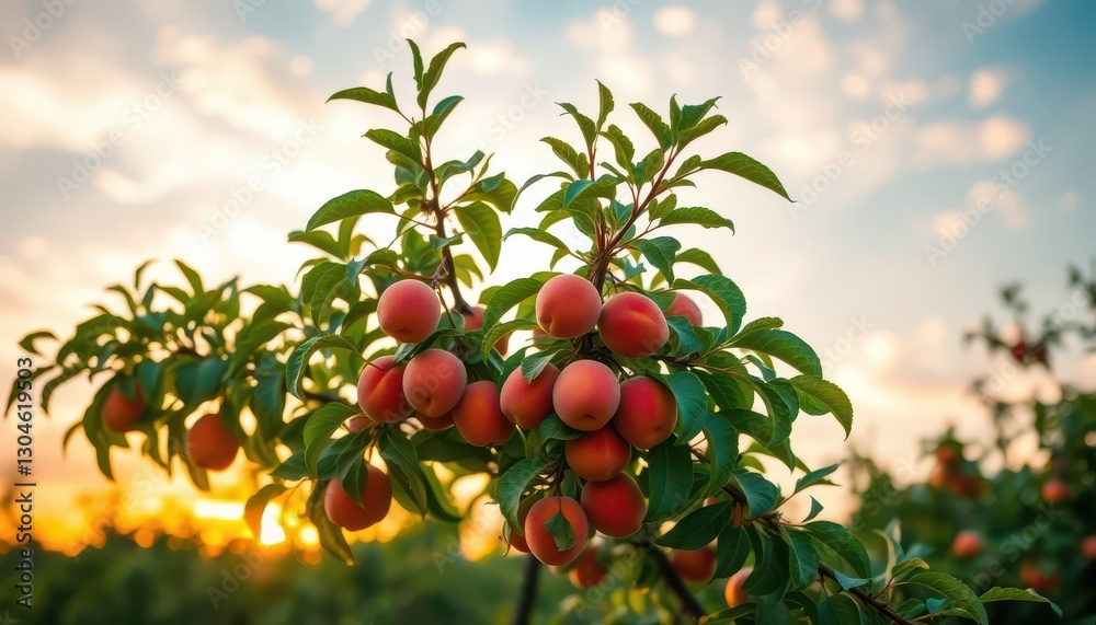 Fototapeta premium Harvesting juicy plums at sunset orchard photography natural environment close-up seasonal fruits