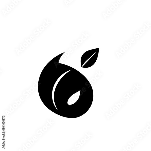 Black-and-white minimalist logo featuring a stylized representation of a leaf and a teardrop shape, hinting at growth and nature.