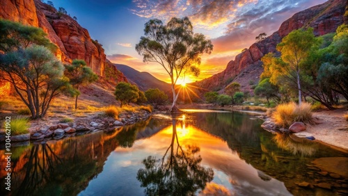 Ormiston Gorge Sunrise: Low Light Waterhole & Gum Trees, Tjoritja National Park, Australia